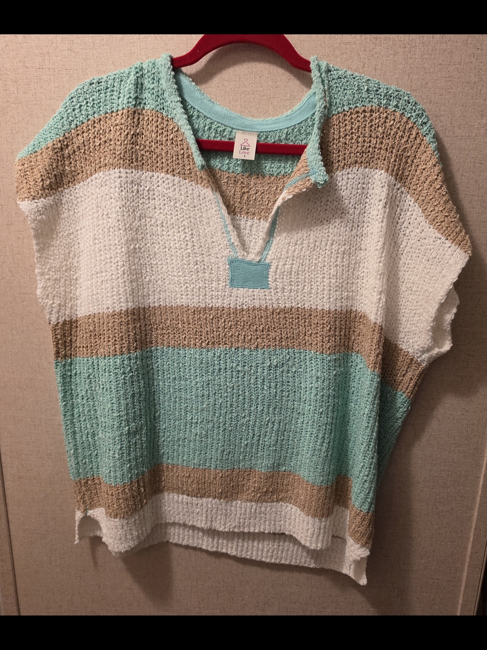 Striped Knit Beach Sweater - Mint, White & Tan by Like Love